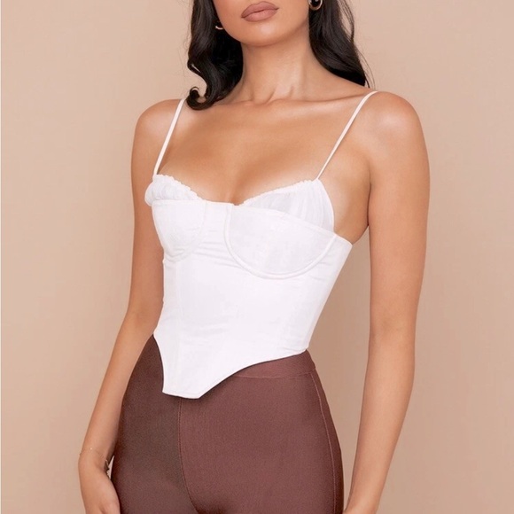 HOUSE OF CB 'Emiliana' White Gathered Corset Top - Picture 1 of 6